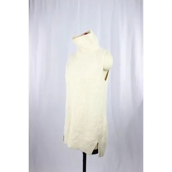 VINCE Ivory Cream Wool Cashmere Rib Knit Sleeveless Turtleneck Sweater, Size S - Picture 7 of 13